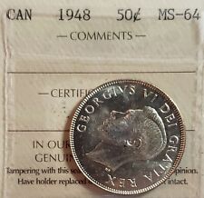 1948 CANADA 50c Silver Half Dollar Coin QEII ICCS Graded: MS64 KEY DATE