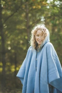 Hooded Shawl Wrap Knit Women Fringe Knitted Poncho Cardigan Cape Sweater Blue - Picture 1 of 7