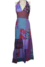 Halter Maxi Dresses Bohemian Backless Summer Patchwork Cotton Dress S