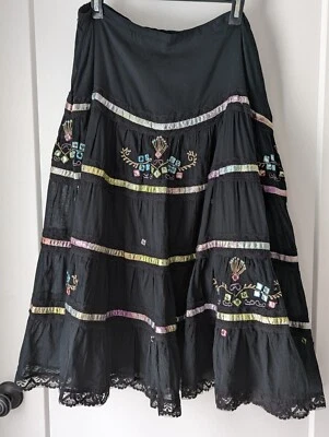 New Direction Woman 1X Black Skirt Cotton Lined Ribbon Embroidery Lace - Image 1 of 4