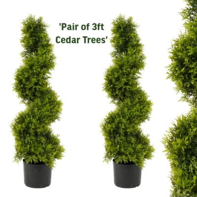 2 Best Artificial 3ft 90cm Topiary Cedar Spiral Outdoor Conifer Trees UV Stable - Image 1 of 3