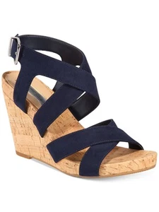INC Womens Navy 1/2" Platform Landor Round Toe Wedge Slingback Sandal 11 M - Picture 1 of 11