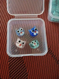 Set Of Four Cat Face Beads Two Sided New Loose - Picture 1 of 2
