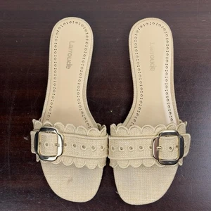 Larroude Ivy Broderie Shoes Womens Size 6 Raffia Beige Buckle Slide Sandals - Picture 1 of 13