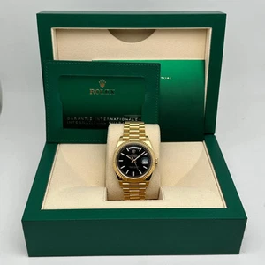 Rolex Day-Date President 228238 40MM 18K Gold Black Diagonal-Motif Men Watch B&P - Picture 1 of 8