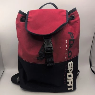 VTG 90's Polo Sport Ralph Lauren Spell Out Backpack Bucket Bag Red/Navy Logo - Image 1 of 4