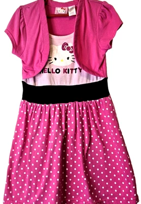Vestido Hello Kitty / Chaqueta Adjunta - Niñas Talla S (6-6X) Rosa Lunares y Negro Foto 1 de 4