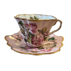 Rosina Pink Floral Bone China Cup And Saucer ,Scalloped Made in England - Picture 1 of 10
