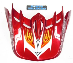 Nuevo de Lote Antiguo Troy Lee Designs Repuesto Casco Visera Rojo/Blanco/Plateado con Llamas - Imagen 1 de 4