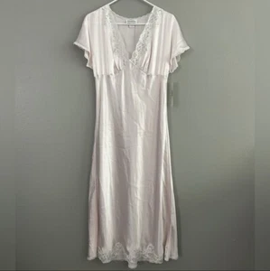 Vintage Jones New York Light Pink Satin Night Gown Slip Dress Sz M Lace Trim NWT - Picture 1 of 11