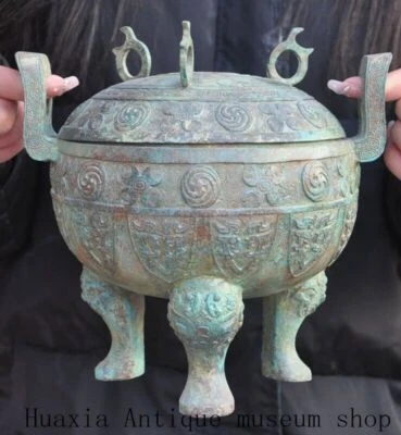 Trípode de bronce del período de los Estados Combatientes de China de 9" jarra quemador de incienso incensario Foto 1 de 4