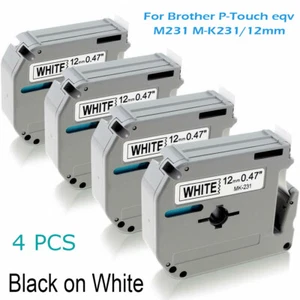 4PK M-K231 Label Tape 12mm Compatible Brother P-touch Label Maker Black on White - Picture 1 of 12