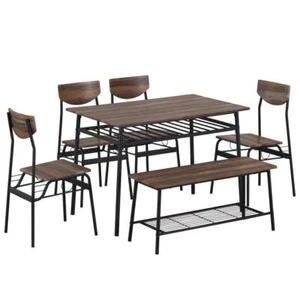 6-Piece Modern Dining Set Home Kitchen Dining Room Storage Rack 4 Chair Bench - Picture 1 of 19