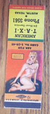 PIN-UP GIRLIE MATCHBOOK COVER: AMERICAN TAXI AUSTIN, TEXAS MATCHCOVER -D17