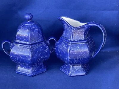 Juego de 2 jarras y azúcar crema cerámica moteada azul vintage ÚNICAS ❤️ct39j1 Foto 1 de 4