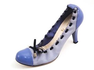 Bally High Heel Pumps Blue Suede Patent Leather Women Size US 6.5 EU 37 $420