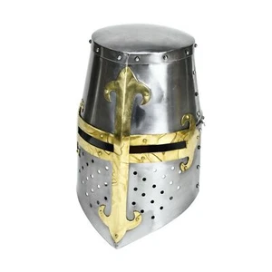 Casco Medieval Cruzado Caballero Templario Armadura Larpa Gran Regalo Armadura Acero Griego - Imagen 1 de 6