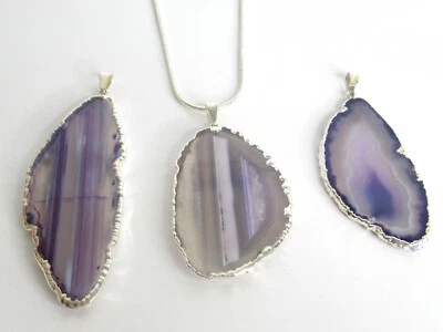 紫色玛瑙片吊坠 Geode Slab Healing 水晶项链 - 镀银 — 第 1/4 张图片