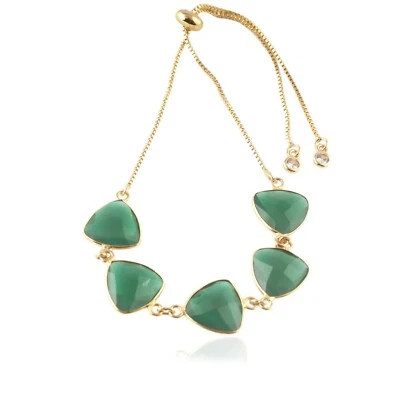 Slider Green Quartz Look Chain Bracelet, Awesome CZ Quartz Gold Plated Bracelet - Image 1 of 4