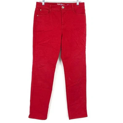 Pantalones de mezclilla ajustados Style & Co con control de barriga para mujer talla 12P rojos elásticos Foto 1 de 4