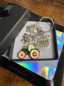 Personalised Initial letter Farm Kid Keyring Charm Set Animals Tractor Gift Set - Picture 1 of 9