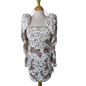 Abiti Asos LUXE manica a sbuffo impreziositi da fiori rosa bianco US 10 - Foto 1 di 10