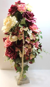 Urn Planter Vase Fake Flowers, Roses, 23" Tall - Picture 1 of 3