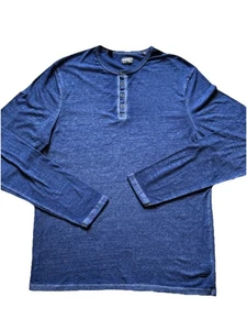 Buffalo David Bitton Men's Large Henley Navy Blue Long Sleeve T-Shirt EUC - Picture 1 of 6