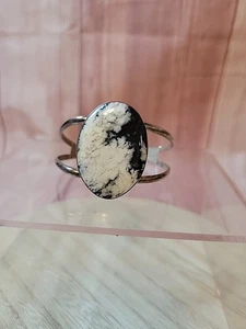 Vintage Jim Hayes Dendritic Agate Sterling Silver Bracelet Black&White Small - Picture 1 of 10