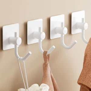Stainless steel adhesive wall hooks for bathroom, kitchen (white, 4 pack) - Picture 1 of 8