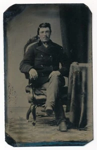 Seated Man Wearing Double Breasted Coat Jacket Winged Lapels Tin Type Photo - Picture 1 of 2