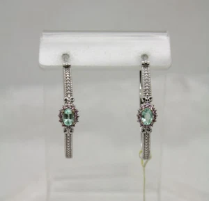 .925 Sterling Silver Light Green Peridot Pink Topaz Oval Hoop Earrings - Picture 1 of 9