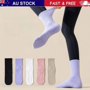 2Pairs Yoga Socks with Grips Non Slip Grip Crew Socks for Pilates Barre Dance AU - Picture 1 of 17