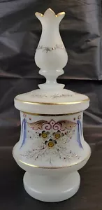 Antique Victorian Bristol Glass Barber Bottle Vanity Dresser Hand Painted Jar #2 - Picture 1 of 11