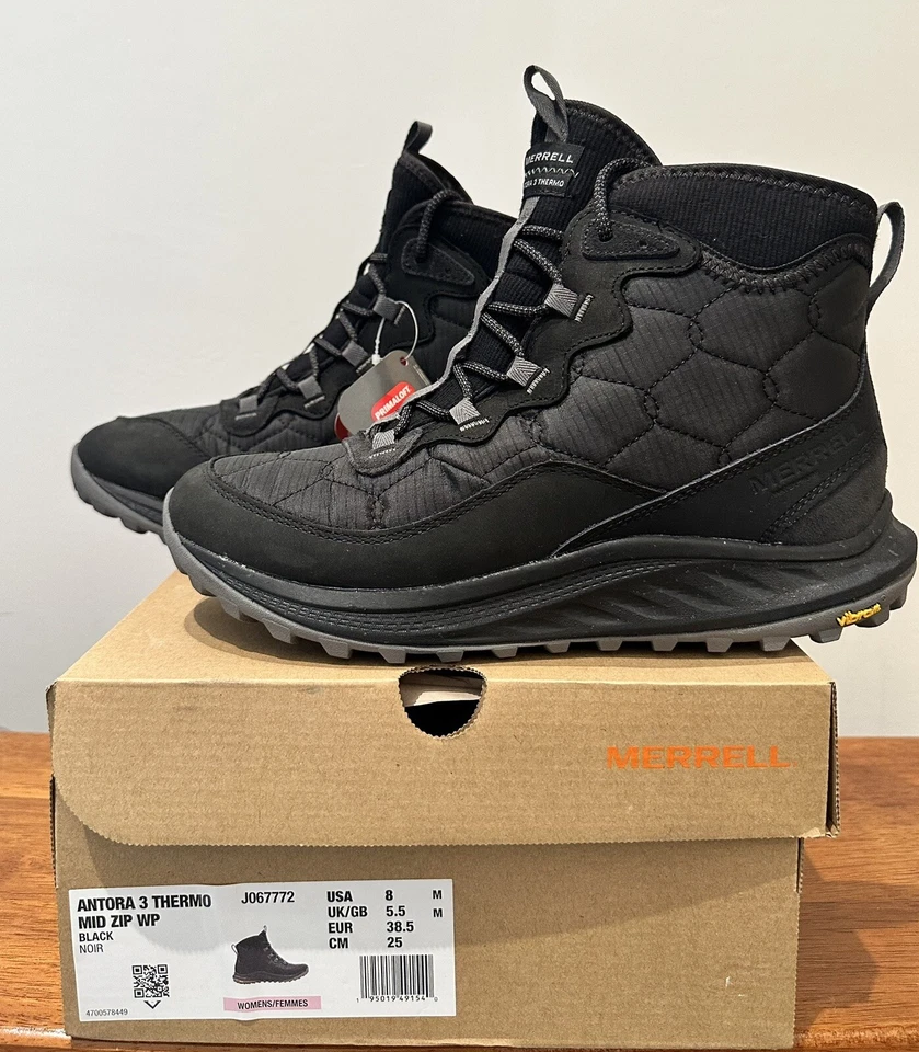 Merrell Antora 3 Thermo Mid Zip Waterproof Snow Boot Black Women's Size 7.5