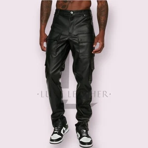 Men's Black Classic Style Leather Pant Real Lambskin Leather Causal Dress Pant - Picture 1 of 3