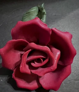 Italian Capodimonte Porcelain Red Rose Stem Thorns Leaves 1985 - Picture 1 of 7