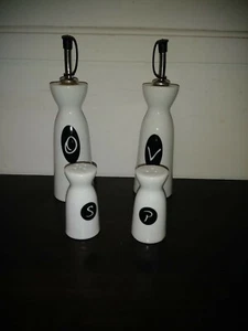 Vtg Oil, Vinegar, Salt, Pepper White Ceramic Minimalist Dispenser Cruet Set - Picture 1 of 1