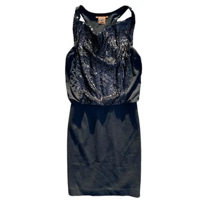 Vestido Tory Burch Negro Glamour Lentejuelas Lana Falda Capucha Cuello Fiesta Vacaciones Sin Mangas - Imagen 1 de 6