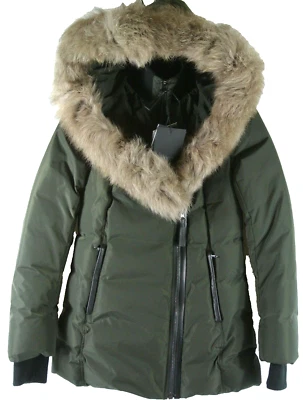 NUEVO CON ETIQUETAS MACKAGE Abrigo de Plumón Adali con Ribete de Piel Natural en Verde Talla S #C4485 Foto 1 de 4