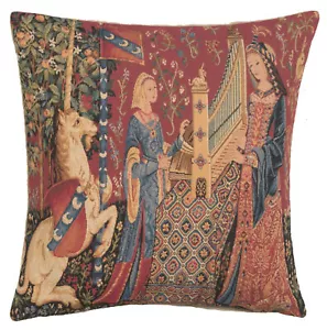 Medieval Hearing Lady Unicorn European Cushion Cover Home Decor Pillow 18x18 in - Picture 1 of 12
