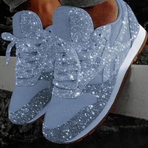 Women Flat Glitter Sneakers Casual Mesh Lace-Up Bling Platform Vulcanized Shoes - Picture 1 of 58