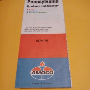 1974 - 1975 Pennsylvania Road Map and Directory Amoco Oil Company