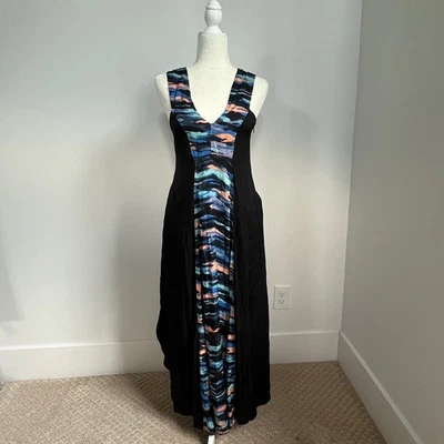 Anthropologie Maeve V-Neck Maxi Water Color Dress Black sz 2 - Image 1 of 4