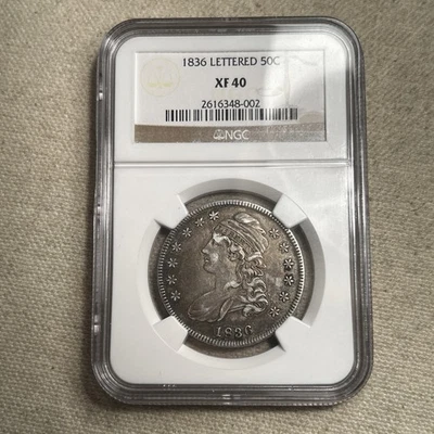 1836 Lettered Capped Bust Half Dollar 50C NGC XF40 EF Extra Fine CRC - Image 1 of 2
