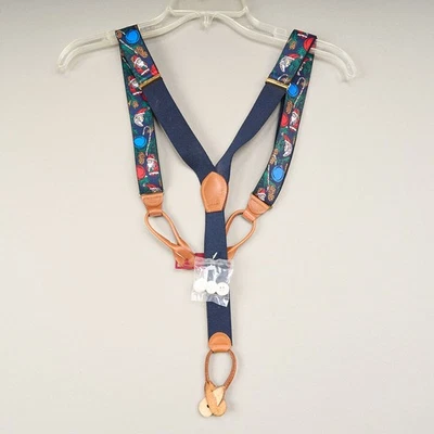 Tirantes Pelican Vintage Azul Marino Elastizados Navidad Papá Noel Cuero Botones Extremos Nuevos con Etiquetas Foto 1 de 4