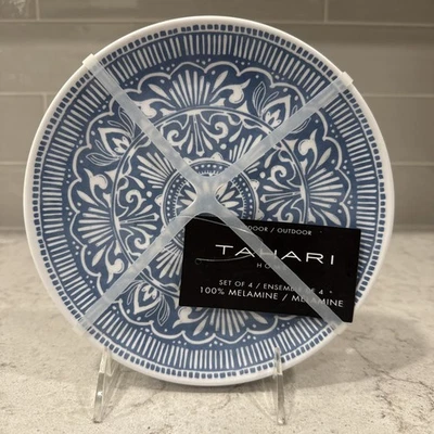 Juego de 4 platos de ensalada de melamina costera Tahari Home medallón azul y blanco 7,5” NUEVO Foto 1 de 4
