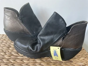 Fly London Womens Yip Leather Dark Gray Metalic Pewter Boot US- 10, EU- 41 Size - Picture 1 of 16