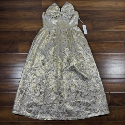 J.Marie Women's Size Medium Multi Metallic Brocade Cher Bow Strapless Midi Dress - Image 1 of 4