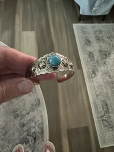 SOUTHWESTERN 925 Silver Vintage Turquoise Floral Motif Cuff Bracelet BT5694 - Picture 1 of 7